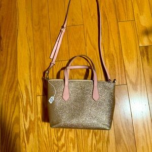 Kate Spade Joeley Rose Gold Glitter Sparkle Small Satchel Handbag Purse
